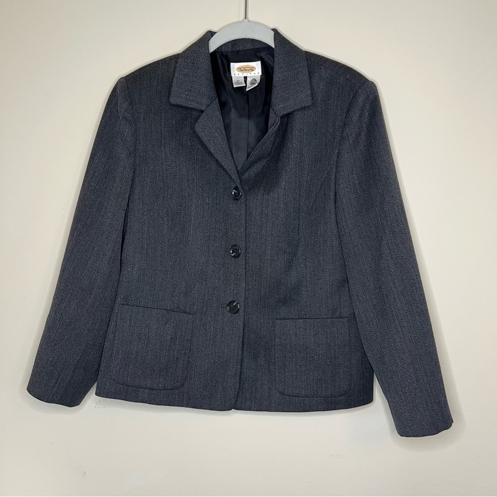 Talbots‎ Petites Blazer 3 Button Wool Grey Patch Pocket Dressy Women's 10